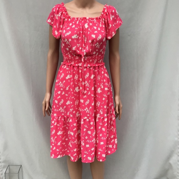 Jessica Simpson Hot Pink Floral Off Shoulder Midi Dress Xsmall Tiered Milkmaid - Picture 1 of 8